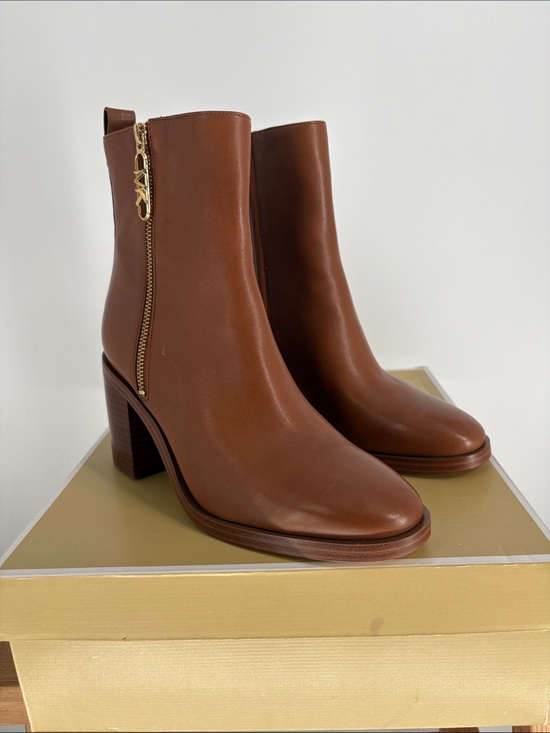 Michael Kors Shoes - New Michael Kors Regan Mid Bootie Brown Leather Boots with Side Zip size 9